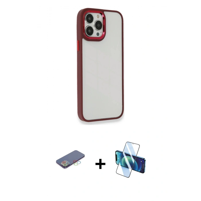 MARSİLYAN™- iPhone 13 Pro Kılıf Eksen Doku Prime - Siyah 3D Antistatik Seramik Nano Ekran Koruyucu + Mavi Renkli Kamera Lens Koruma Cam
