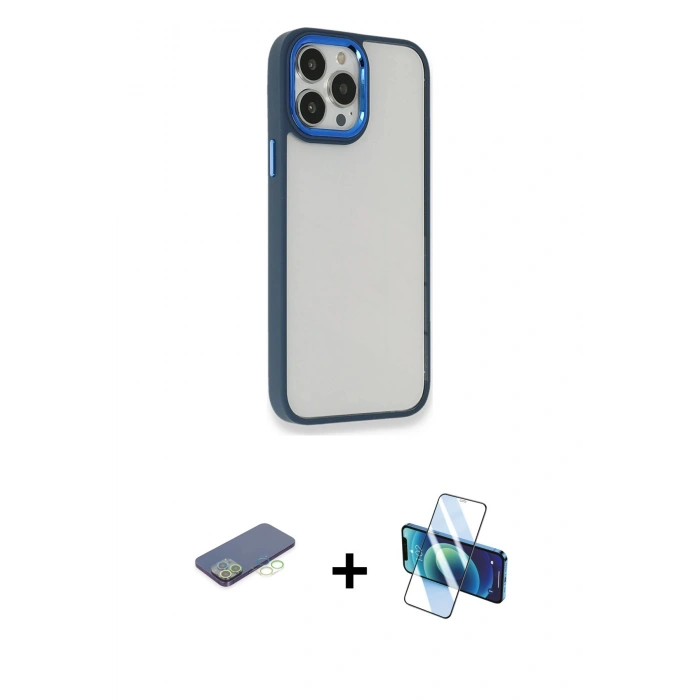 MARSİLYAN™- iPhone 13 Pro Kılıf Eksen Doku Prime - Siyah 3D Antistatik Seramik Nano Ekran Koruyucu + Yeşil Renkli Kamera Lens Koruma Cam
