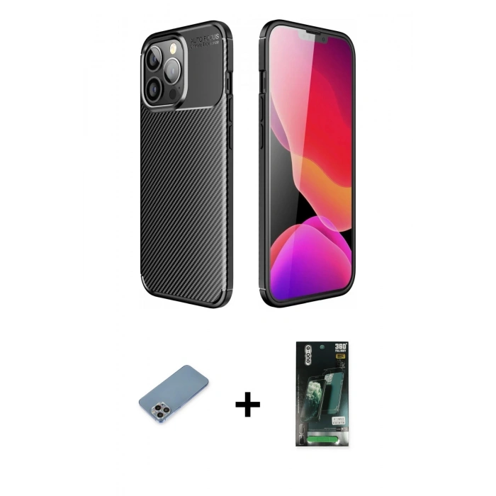 MARSİLYAN™- iPhone 13 Pro Kılıf Eksen Form Prime - Şeffaf 360 Full Body Arka Koruyucu + Shine Kamera Lens Koruma Cam - GI