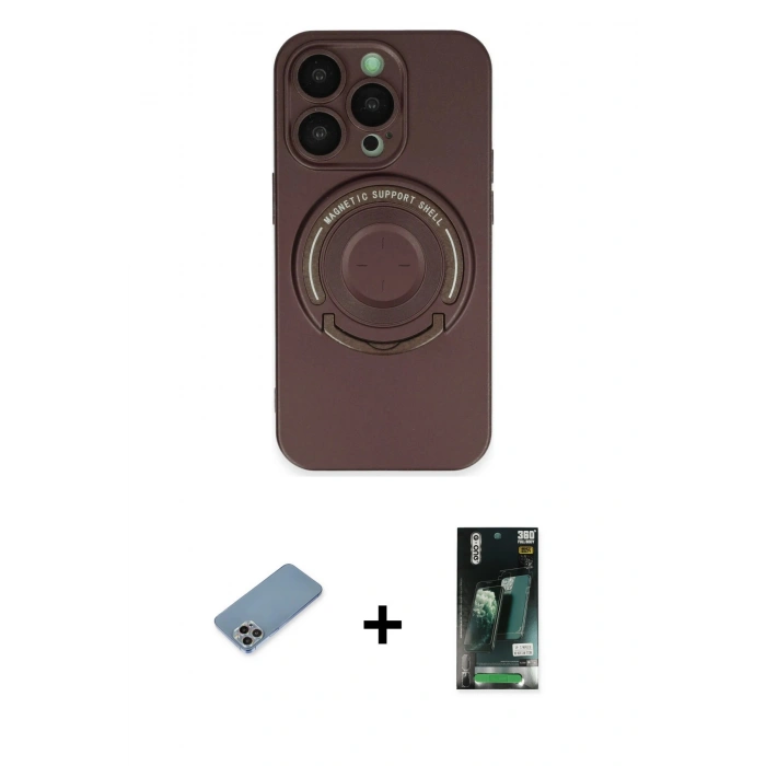 MARSİLYAN™- iPhone 13 Pro Kılıf Eksen Klasik Prime - Şeffaf 360 Full Body Arka Koruyucu + Gökkuşağı Shine Kamera Lens Koruma Cam