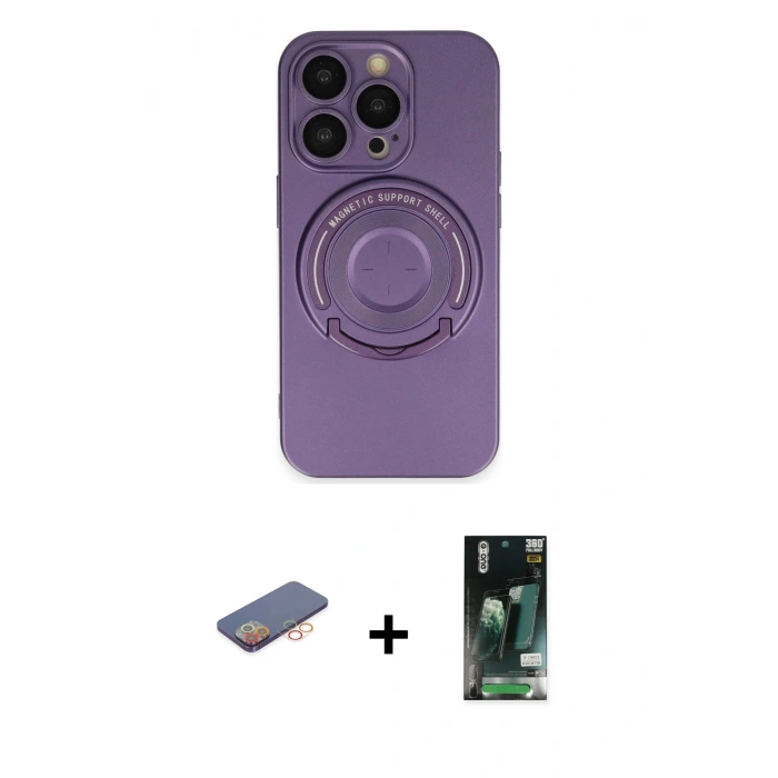 MARSİLYAN™- iPhone 13 Pro Kılıf Eksen Klasik Prime - Şeffaf 360 Full Body Arka Koruyucu + Turuncu Renkli Kamera Lens Koruma Cam