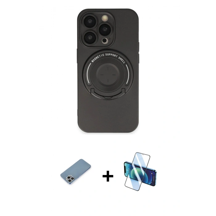 MARSİLYAN™- iPhone 13 Pro Kılıf Eksen Klasik Prime - Siyah 3D Antistatik Seramik Nano Ekran Koruyucu + Shine Kamera Lens Koruma Cam - GI
