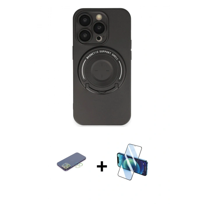 MARSİLYAN™- iPhone 13 Pro Kılıf Eksen Klasik Prime - Siyah 3D Antistatik Seramik Nano Ekran Koruyucu + Renkli Kamera Lens Koruma Cam - YL