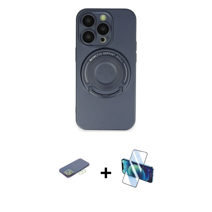MARSİLYAN™- iPhone 13 Pro Kılıf Eksen Klasik Prime - Siyah 3D Antistatik Seramik Nano Ekran Koruyucu + Renkli Kamera Lens Koruma Cam - YL