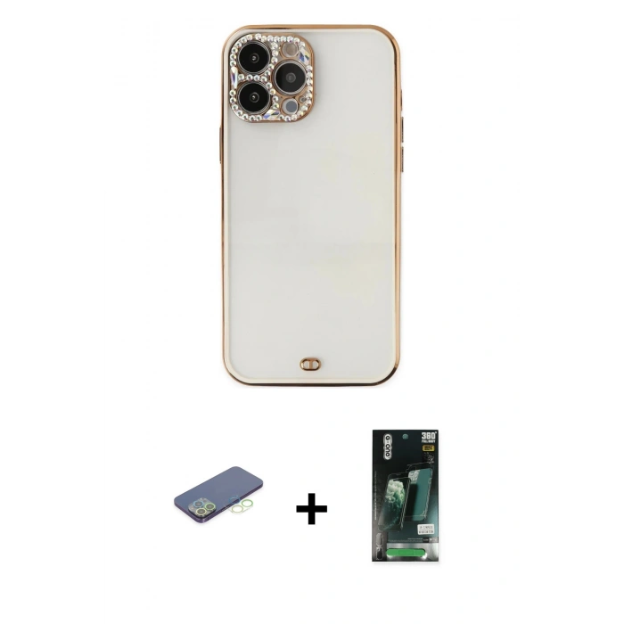 MARSİLYAN™- iPhone 13 Pro Kılıf Eksen Minimal Koleksiyonu - Şeffaf 360 Full Body Arka Koruyucu + Renkli Kamera Lens Koruma Cam - YL
