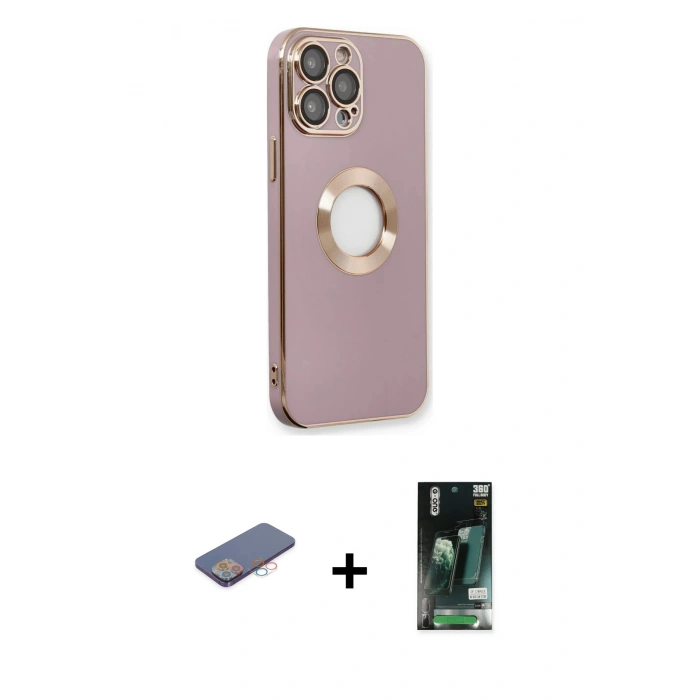 MARSİLYAN™- iPhone 13 Pro Kılıf İz Form Serisi - Şeffaf 360 Full Body Arka Koruyucu + Renkli Kamera Lens Koruma Cam - PE