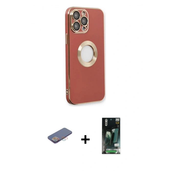 MARSİLYAN™- iPhone 13 Pro Kılıf İz Form Serisi - Şeffaf 360 Full Body Arka Koruyucu + Renkli Kamera Lens Koruma Cam - PE