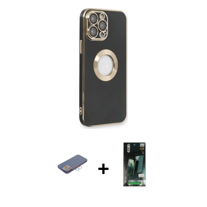 MARSİLYAN™- iPhone 13 Pro Kılıf İz Form Serisi - Şeffaf 360 Full Body Arka Koruyucu + Renkli Kamera Lens Koruma Cam - PE