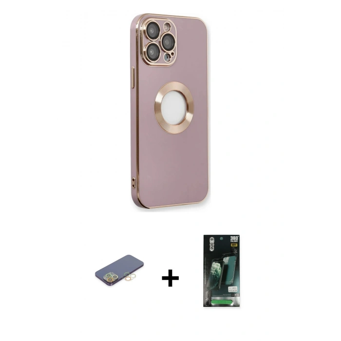 MARSİLYAN™- iPhone 13 Pro Kılıf İz Form Serisi - Şeffaf 360 Full Body Arka Koruyucu + Renkli Kamera Lens Koruma Cam - SI