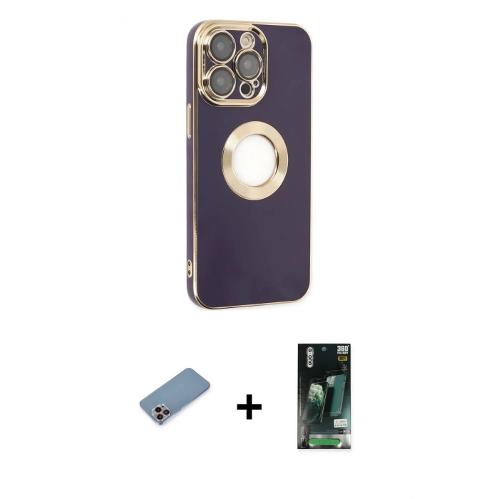 MARSİLYAN™- iPhone 13 Pro Kılıf İz Form Serisi - Şeffaf 360 Full Body Arka Koruyucu + Shine Kamera Lens Koruma Cam - PE
