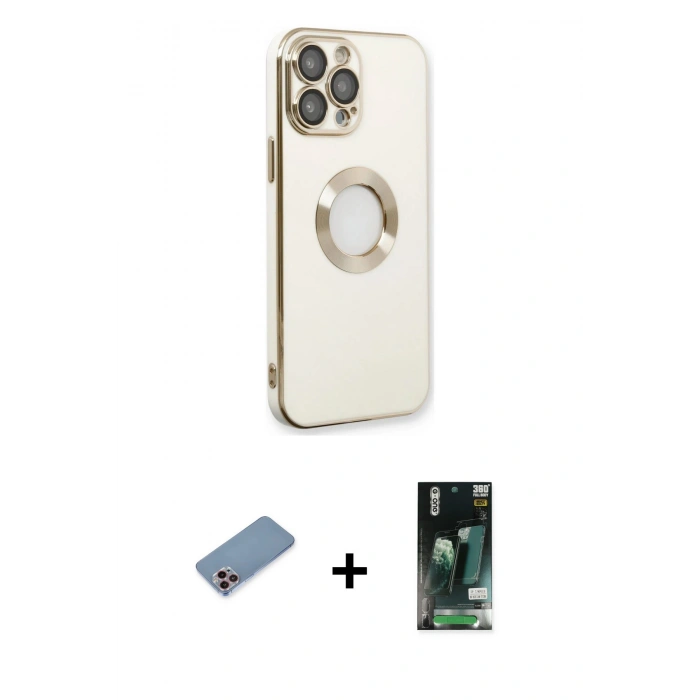 MARSİLYAN™- iPhone 13 Pro Kılıf İz Form Serisi - Şeffaf 360 Full Body Arka Koruyucu + Shine Kamera Lens Koruma Cam - PE