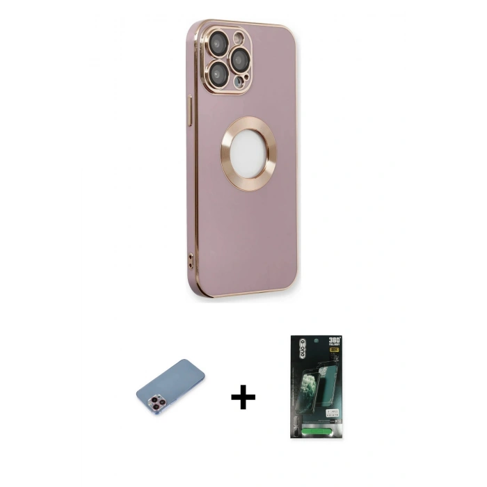 MARSİLYAN™- iPhone 13 Pro Kılıf İz Form Serisi - Şeffaf 360 Full Body Arka Koruyucu + Shine Kamera Lens Koruma Cam - PE