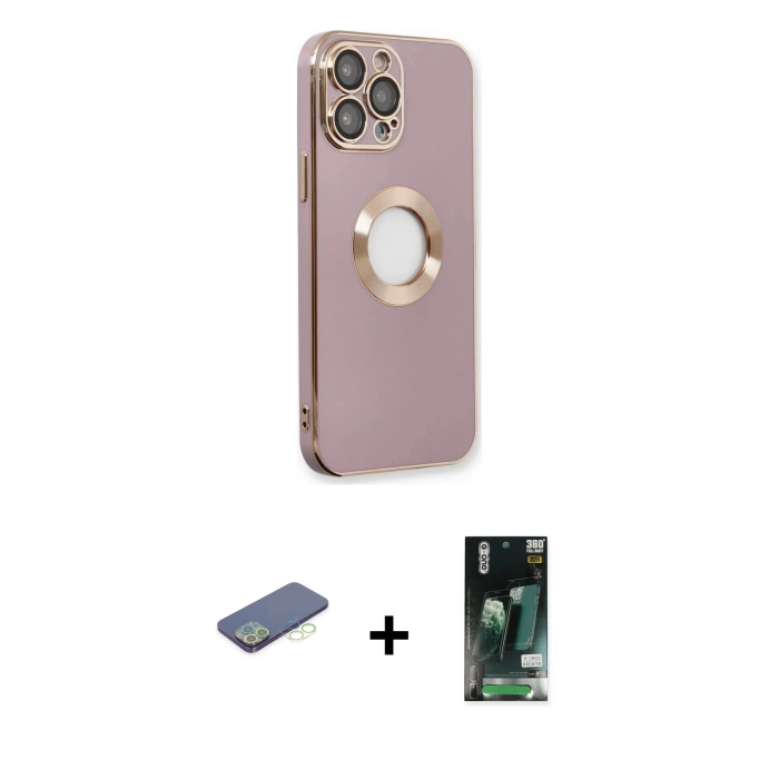 MARSİLYAN™- iPhone 13 Pro Kılıf İz Form Serisi - Şeffaf 360 Full Body Arka Koruyucu + Renkli Kamera Lens Koruma Cam - YL
