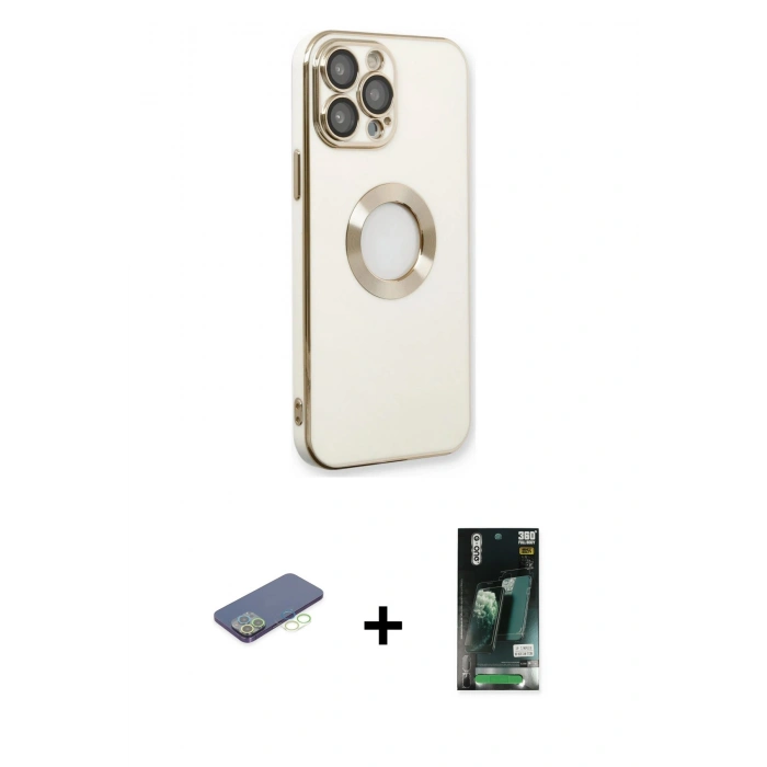 MARSİLYAN™- iPhone 13 Pro Kılıf İz Form Serisi - Şeffaf 360 Full Body Arka Koruyucu + Renkli Kamera Lens Koruma Cam - YL