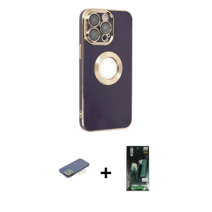 MARSİLYAN™- iPhone 13 Pro Kılıf İz Form Serisi - Şeffaf 360 Full Body Arka Koruyucu + Renkli Kamera Lens Koruma Cam - YL