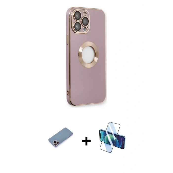 MARSİLYAN™- iPhone 13 Pro Kılıf İz Form Serisi - Siyah 3D Antistatik Seramik Nano Ekran Koruyucu + Shine Kamera Lens Koruma Cam - PE