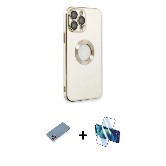 MARSİLYAN™- iPhone 13 Pro Kılıf İz Form Serisi - Siyah 3D Antistatik Seramik Nano Ekran Koruyucu + Shine Kamera Lens Koruma Cam - PE