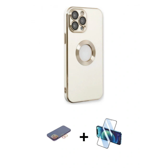 MARSİLYAN™- iPhone 13 Pro Kılıf İz Form Serisi - Siyah 3D Antistatik Seramik Nano Ekran Koruyucu + Renkli Kamera Lens Koruma Cam - TU