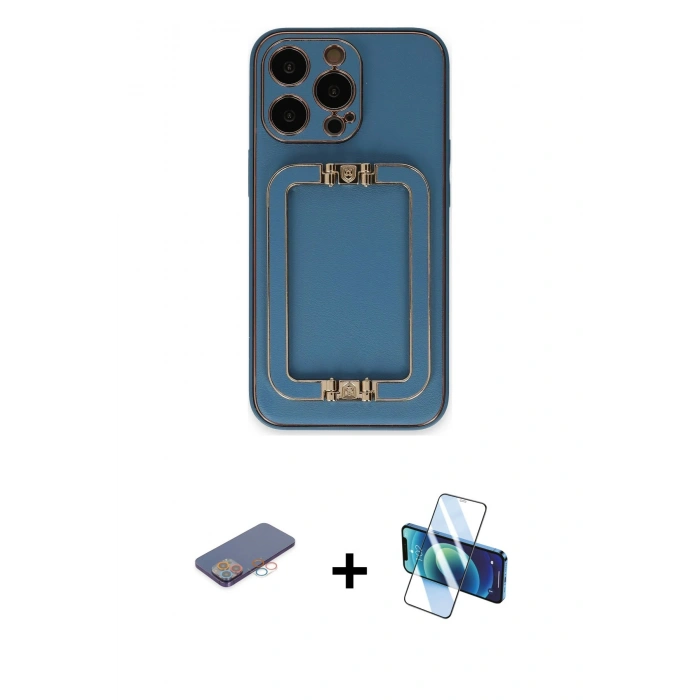 MARSİLYAN™- iPhone 13 Pro Kılıf Kozmos Minimal Prime - Siyah 3D Antistatik Seramik Nano Ekran Koruyucu + Renkli Kamera Lens Koruma Cam - PE