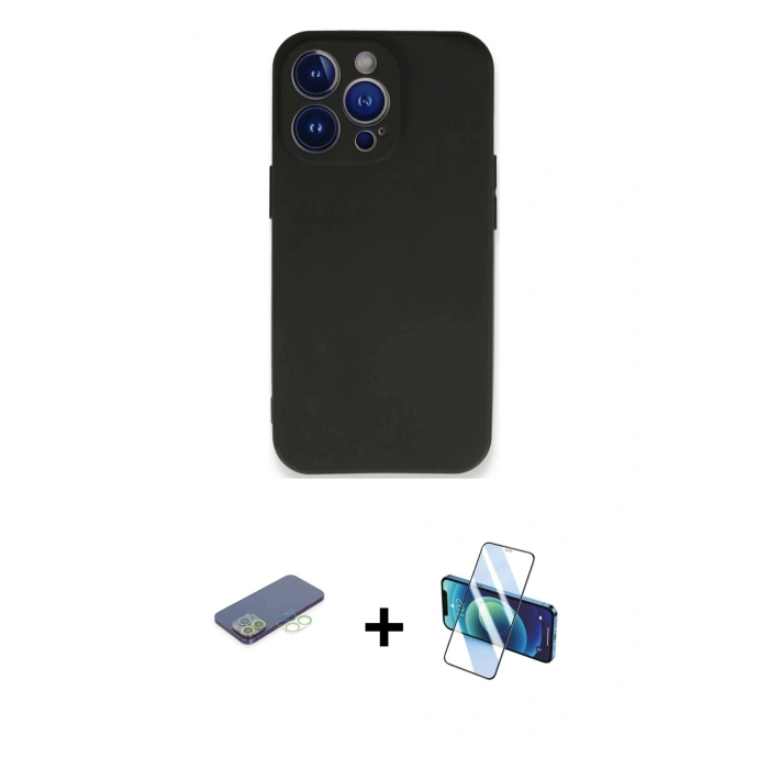 MARSİLYAN™- iPhone 13 Pro Kılıf Kozmos Yansıma Özel Seri - Siyah 3D Antistatik Seramik Nano Ekran Koruyucu + Renkli Kamera Lens Koruma Cam - YL