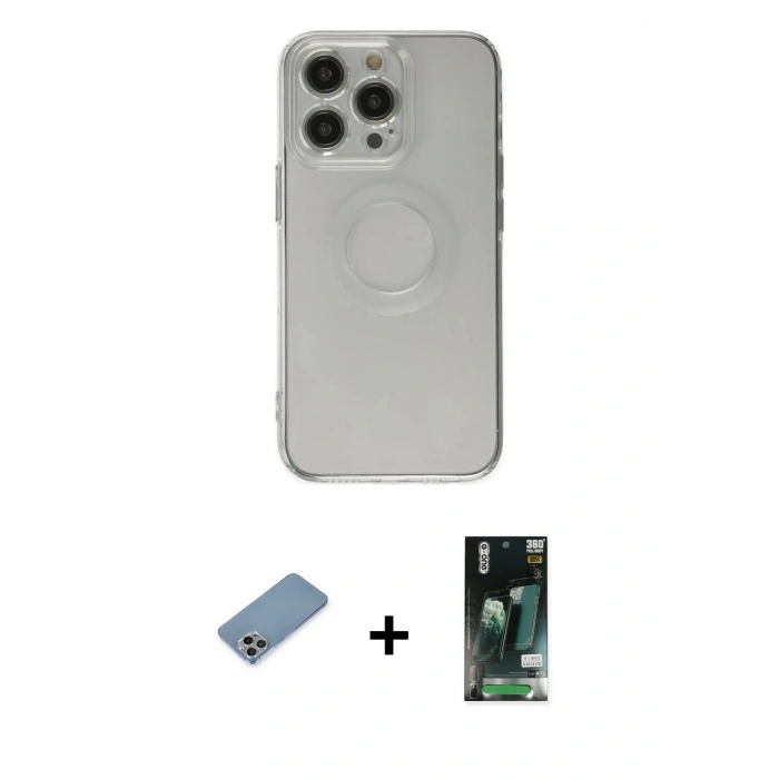 MARSİLYAN™- iPhone 13 Pro Kılıf Kutup Klasik - Şeffaf 360 Full Body Arka Koruyucu + Shine Kamera Lens Koruma Cam - GI