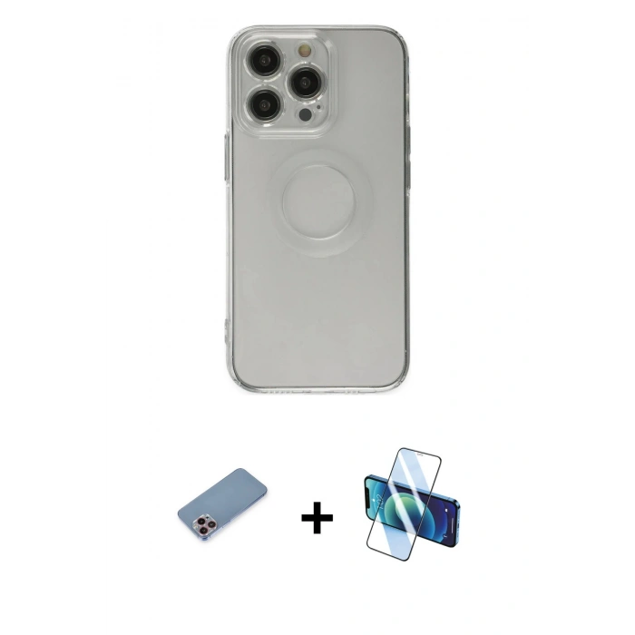 MARSİLYAN™- iPhone 13 Pro Kılıf Kutup Klasik - Siyah 3D Antistatik Seramik Nano Ekran Koruyucu + Shine Kamera Lens Koruma Cam - PE