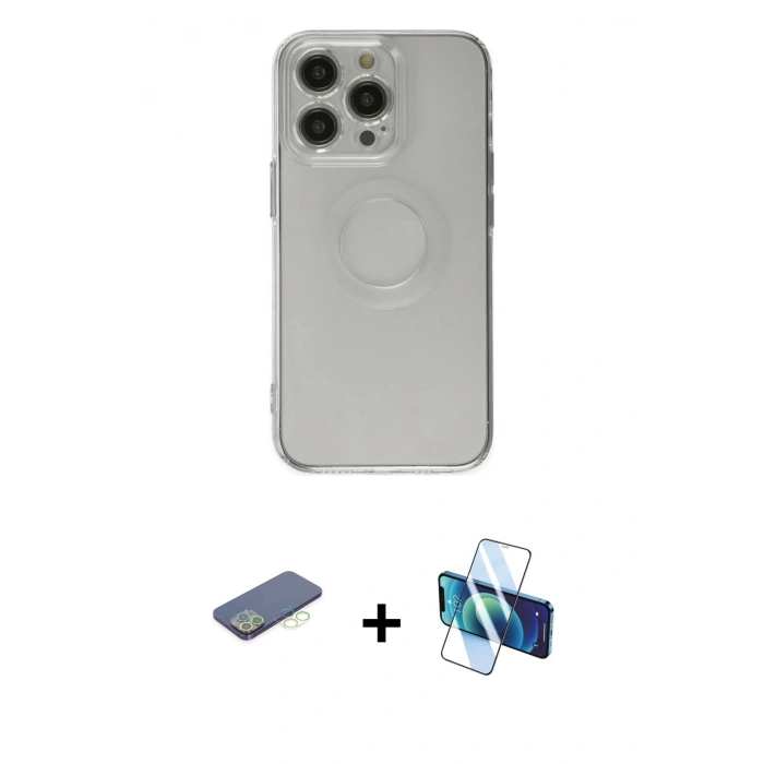 MARSİLYAN™- iPhone 13 Pro Kılıf Kutup Klasik - Siyah 3D Antistatik Seramik Nano Ekran Koruyucu + Renkli Kamera Lens Koruma Cam - YL