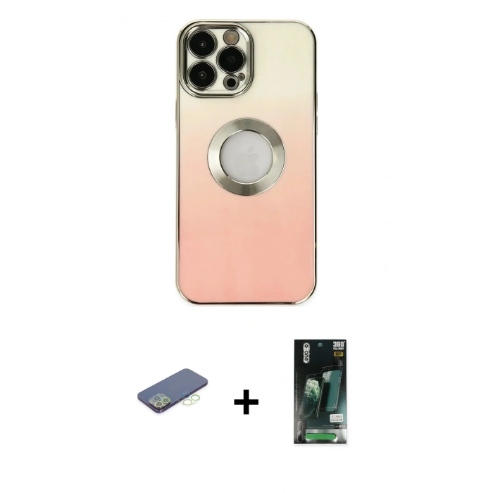 MARSİLYAN™- iPhone 13 Pro Kılıf Kutup Yansıma Özel Seri - Şeffaf 360 Full Body Arka Koruyucu + Renkli Kamera Lens Koruma Cam - YL