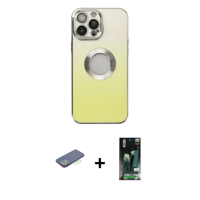 MARSİLYAN™- iPhone 13 Pro Kılıf Kutup Yansıma Özel Seri - Şeffaf 360 Full Body Arka Koruyucu + Renkli Kamera Lens Koruma Cam - YL