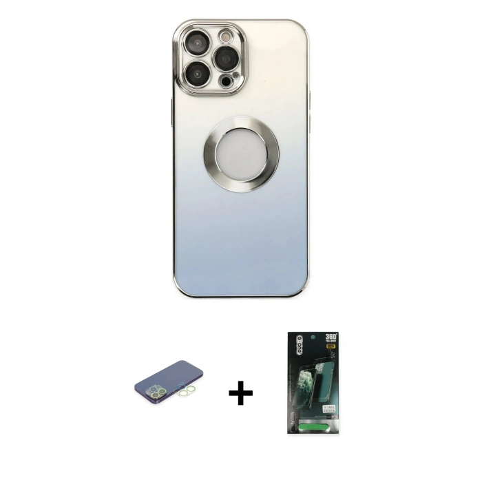 MARSİLYAN™- iPhone 13 Pro Kılıf Kutup Yansıma Özel Seri - Şeffaf 360 Full Body Arka Koruyucu + Renkli Kamera Lens Koruma Cam - YL