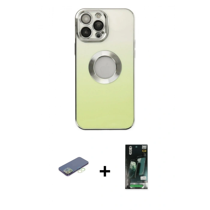 MARSİLYAN™- iPhone 13 Pro Kılıf Kutup Yansıma Özel Seri - Şeffaf 360 Full Body Arka Koruyucu + Renkli Kamera Lens Koruma Cam - YL