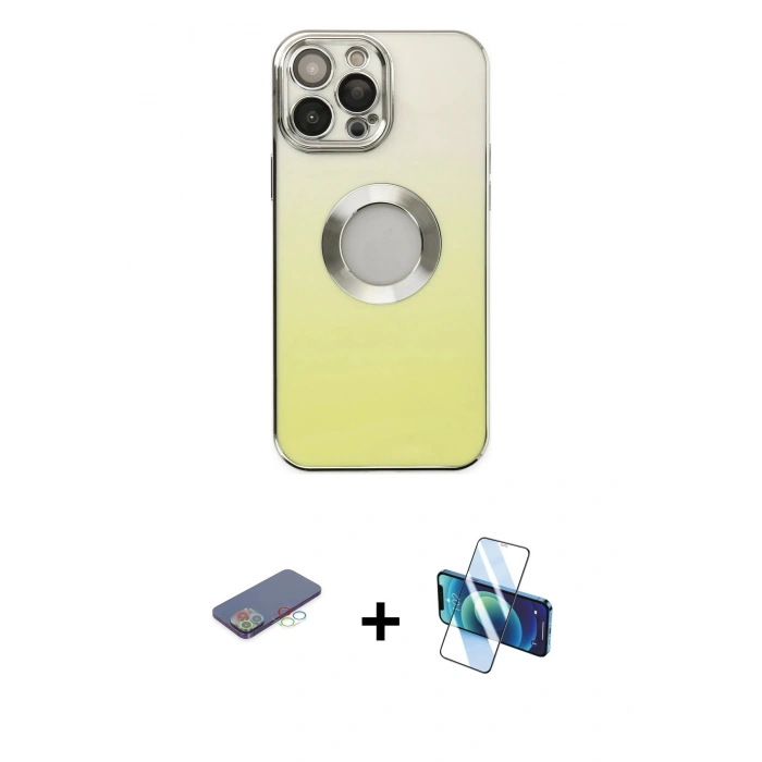 MARSİLYAN™- iPhone 13 Pro Kılıf Kutup Yansıma Özel Seri - Siyah 3D Antistatik Seramik Nano Ekran Koruyucu + Renkli Kamera Lens Koruma Cam - MI