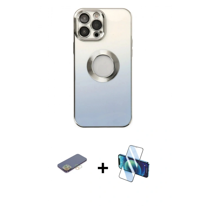 MARSİLYAN™- iPhone 13 Pro Kılıf Kutup Yansıma Özel Seri - Siyah 3D Antistatik Seramik Nano Ekran Koruyucu + Renkli Kamera Lens Koruma Cam - SI
