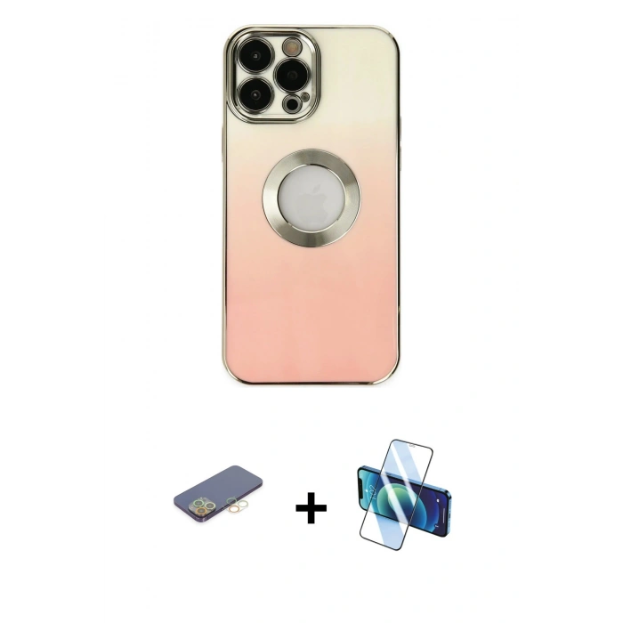 MARSİLYAN™- iPhone 13 Pro Kılıf Kutup Yansıma Özel Seri - Siyah 3D Antistatik Seramik Nano Ekran Koruyucu + Renkli Kamera Lens Koruma Cam - SI