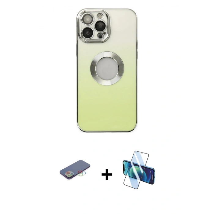 MARSİLYAN™- iPhone 13 Pro Kılıf Kutup Yansıma Özel Seri - Siyah 3D Antistatik Seramik Nano Ekran Koruyucu + Renkli Kamera Lens Koruma Cam - MI