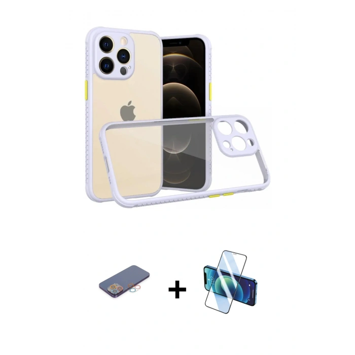MARSİLYAN™- iPhone 13 Pro Kılıf Nova Asil Özel Seri - Siyah 3D Antistatik Seramik Nano Ekran Koruyucu + Renkli Kamera Lens Koruma Cam - PE