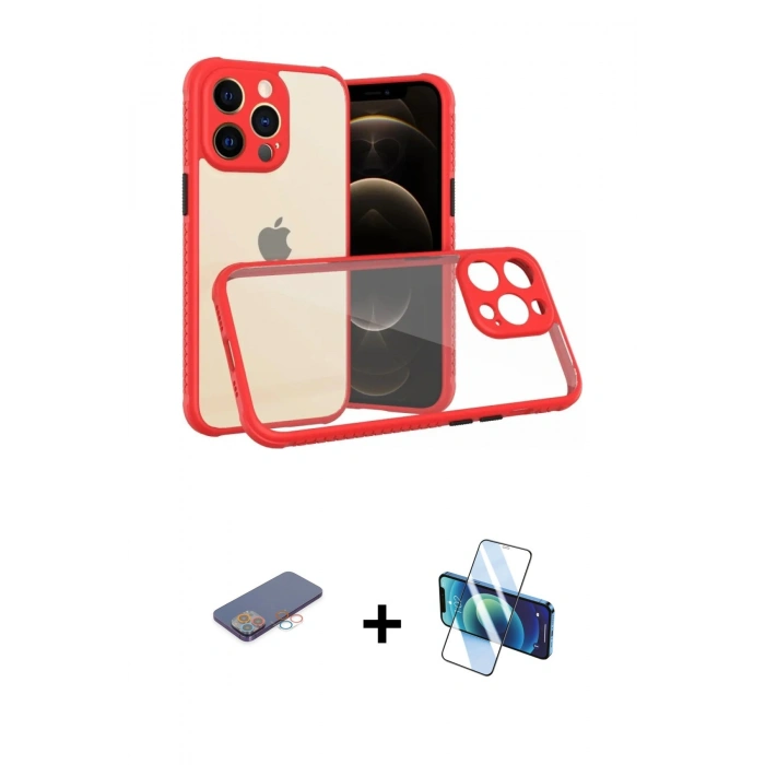 MARSİLYAN™- iPhone 13 Pro Kılıf Nova Asil Özel Seri - Siyah 3D Antistatik Seramik Nano Ekran Koruyucu + Renkli Kamera Lens Koruma Cam - PE