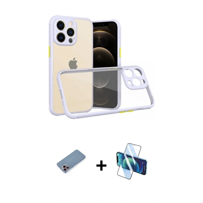 MARSİLYAN™- iPhone 13 Pro Kılıf Nova Asil Özel Seri - Siyah 3D Antistatik Seramik Nano Ekran Koruyucu + Shine Kamera Lens Koruma Cam - PE