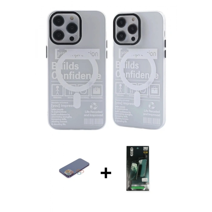 MARSİLYAN™- iPhone 13 Pro Kılıf Nova Doku Koleksiyonu - Şeffaf 360 Full Body Arka Koruyucu + Pembe Renkli Kamera Lens Koruma Cam