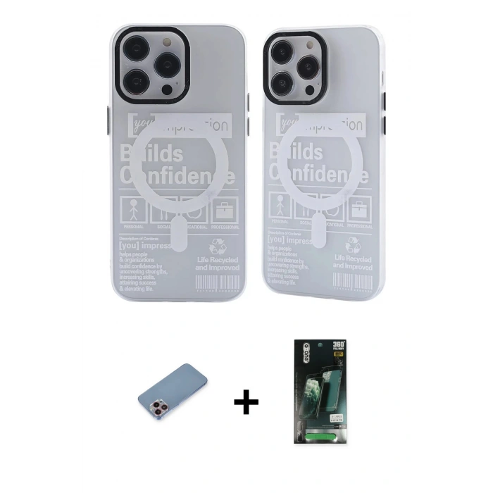 MARSİLYAN™- iPhone 13 Pro Kılıf Nova Doku Koleksiyonu - Şeffaf 360 Full Body Arka Koruyucu + Shine Kamera Lens Koruma Cam - PE