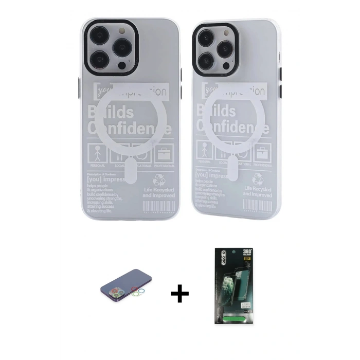 MARSİLYAN™- iPhone 13 Pro Kılıf Nova Doku Koleksiyonu - Şeffaf 360 Full Body Arka Koruyucu + Renkli Kamera Lens Koruma Cam - MI
