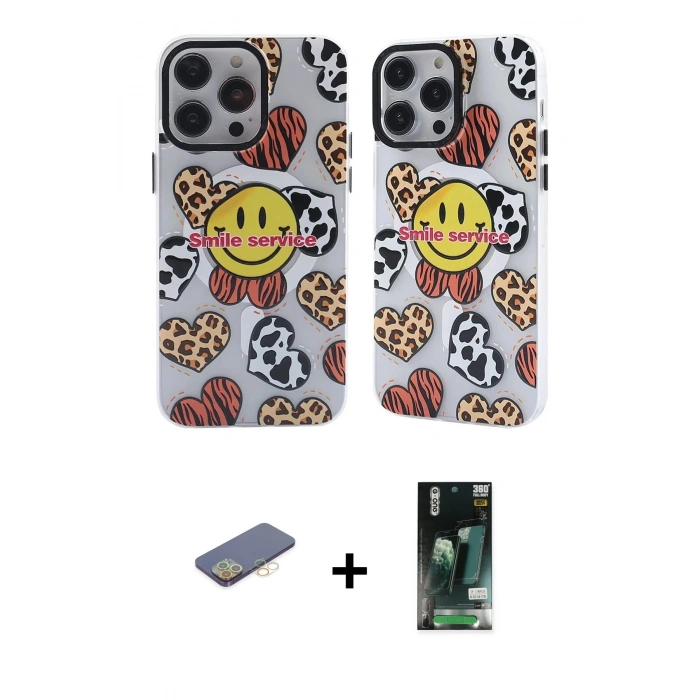 MARSİLYAN™- iPhone 13 Pro Kılıf Nova Doku Koleksiyonu - Şeffaf 360 Full Body Arka Koruyucu + Renkli Kamera Lens Koruma Cam - SI