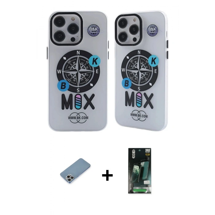 MARSİLYAN™- iPhone 13 Pro Kılıf Nova Doku Koleksiyonu - Şeffaf 360 Full Body Arka Koruyucu + Shine Kamera Lens Koruma Cam - GI