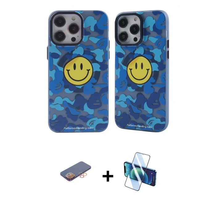 MARSİLYAN™- iPhone 13 Pro Kılıf Nova Doku Koleksiyonu - Siyah 3D Antistatik Seramik Nano Ekran Koruyucu + Renkli Kamera Lens Koruma Cam - TU