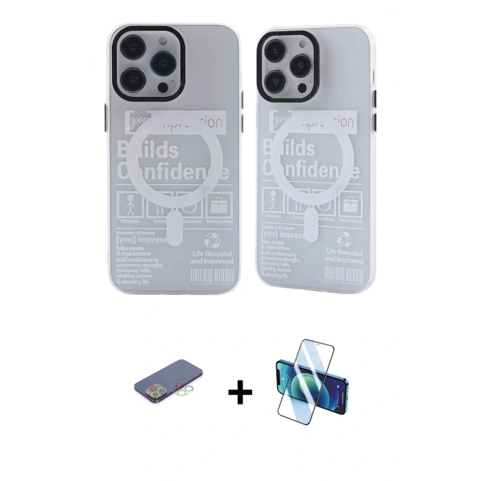 MARSİLYAN™- iPhone 13 Pro Kılıf Nova Doku Koleksiyonu - Siyah 3D Antistatik Seramik Nano Ekran Koruyucu + Renkli Kamera Lens Koruma Cam - MI