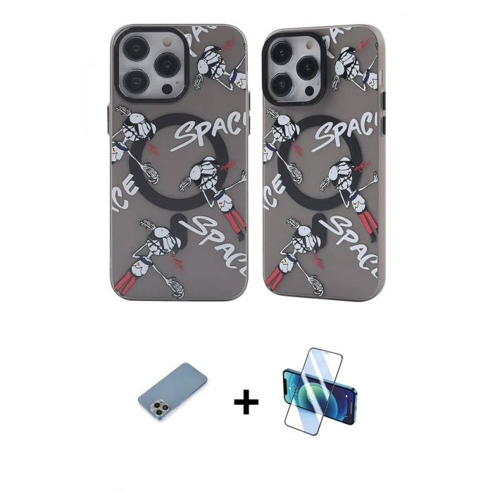 MARSİLYAN™- iPhone 13 Pro Kılıf Nova Doku Koleksiyonu - Siyah 3D Antistatik Seramik Nano Ekran Koruyucu + Shine Kamera Lens Koruma Cam - GI