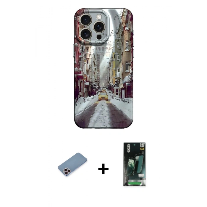 MARSİLYAN™- iPhone 13 Pro Kılıf Nova Doku Prime - Şeffaf 360 Full Body Arka Koruyucu + Pembe Shine Kamera Lens Koruma Cam