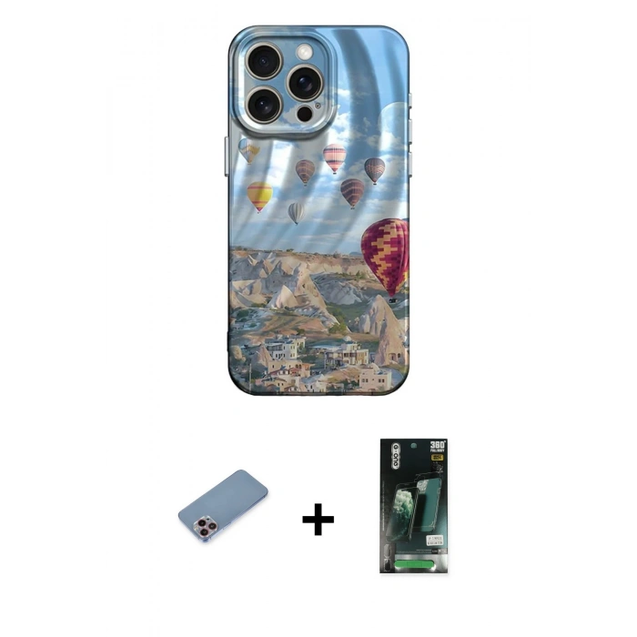 MARSİLYAN™- iPhone 13 Pro Kılıf Nova Doku Prime - Şeffaf 360 Full Body Arka Koruyucu + Pembe Shine Kamera Lens Koruma Cam