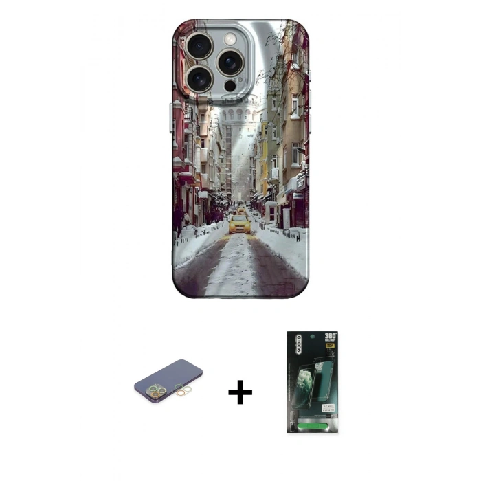 MARSİLYAN™- iPhone 13 Pro Kılıf Nova Doku Prime - Şeffaf 360 Full Body Arka Koruyucu + Renkli Kamera Lens Koruma Cam - SI