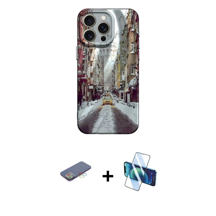 MARSİLYAN™- iPhone 13 Pro Kılıf Nova Doku Prime - Siyah 3D Antistatik Seramik Nano Ekran Koruyucu + Renkli Kamera Lens Koruma Cam - MI